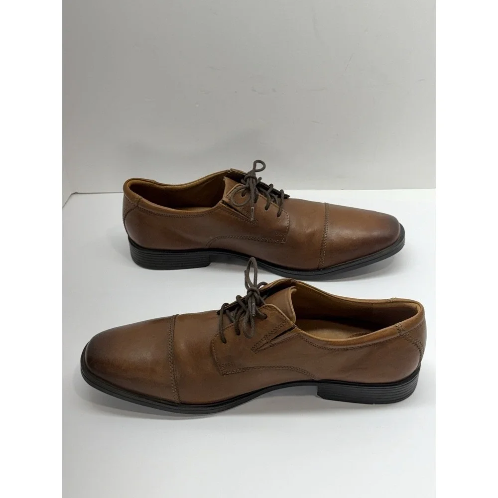 Clarks Men's Tilden Cap Oxford 12W Flat Brown Office Formal Leather Comfort Lace